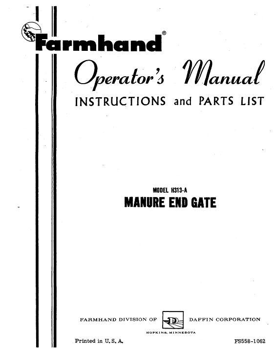 AGCO H313-A Manure End Gate (1962) Operator Manual FS5581062 English 1 AGCO H313-A Manure End Gate (1962) Operator Manual FS5581062 English