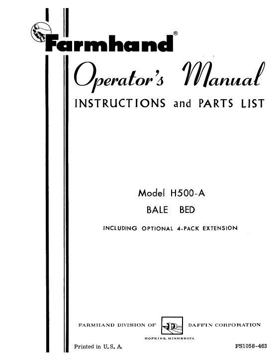 AGCO H500-A Hay Bale Bed (incl. 4 pack extension, 1963) Operator Manual FS1058463 English 1 AGCO H500-A Hay Bale Bed (incl. 4 pack extension, 1963) Operator Manual FS1058463 English