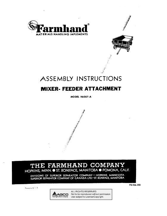 AGCO H6057-A Mixer Feeder (attachment, 1952) Operator Manual FS12652 English 1 AGCO H6057-A Mixer Feeder (attachment, 1952) Operator Manual FS12652 English