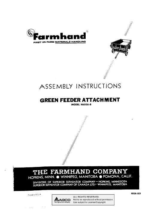 AGCO H6058-B Grain Feeder Attachment (1953) Operator Manual FS128153 English 1 AGCO H6058-B Grain Feeder Attachment (1953) Operator Manual FS128153 English