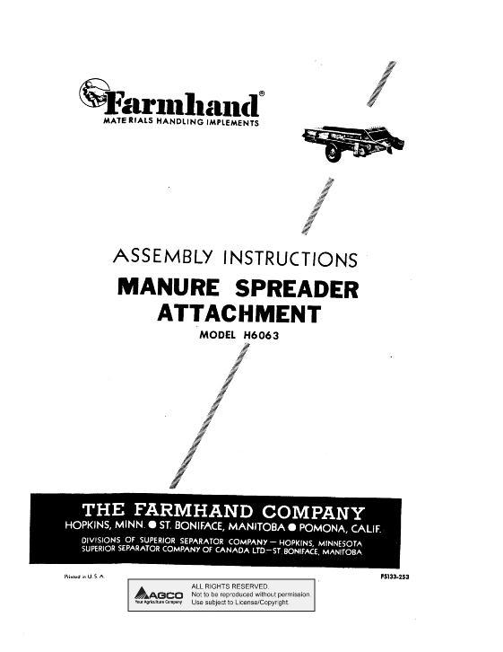 AGCO H6063 Manure Spreader Attachment (1953) Operator Manual FS133253 English 1 AGCO H6063 Manure Spreader Attachment (1953) Operator Manual FS133253 English