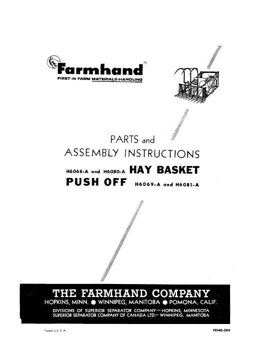 AGCO H6068-A H6080-A Hay Basket H6069-A H6081-A Push Off (1954) Operator Manual FS140354 English 1 AGCO H6068-A H6080-A Hay Basket H6069-A H6081-A Push Off (1954) Operator Manual FS140354 English