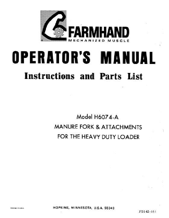 AGCO H6074-A Fork Attachment (1961) Operator Manual FS142161 English 1 AGCO H6074-A Fork Attachment (1961) Operator Manual FS142161 English
