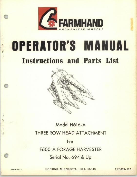 AGCO H616-A Head Attachment (3 row, for F600-A, eff sn 694) Operator Manual 1PD819572 English 1 AGCO H616-A Head Attachment (3 row, for F600-A, eff sn 694) Operator Manual 1PD819572 English
