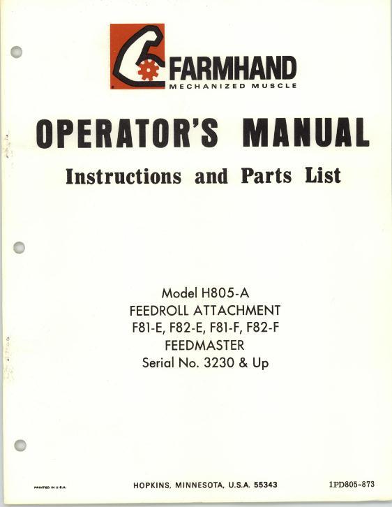 AGCO H805-A Feedroll Attach. (F81 & 82 E & F Feedmaster eff sn 3230) Operator Manual 1PD805873 English 1 AGCO H805-A Feedroll Attach. (F81 & 82 E & F Feedmaster eff sn 3230) Operator Manual 1PD805873 English
