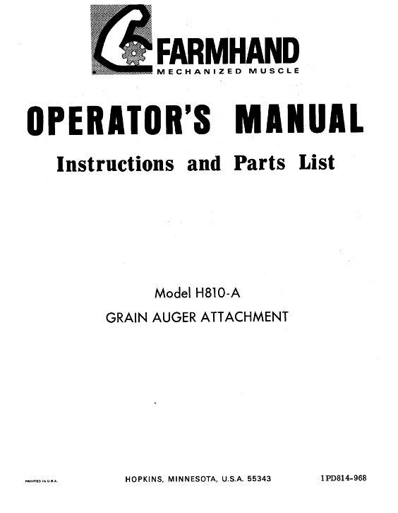 AGCO H810-A Grain Auger Attachment (1968) Operator Manual 1PD814968 English 1 AGCO H810-A Grain Auger Attachment (1968) Operator Manual 1PD814968 English