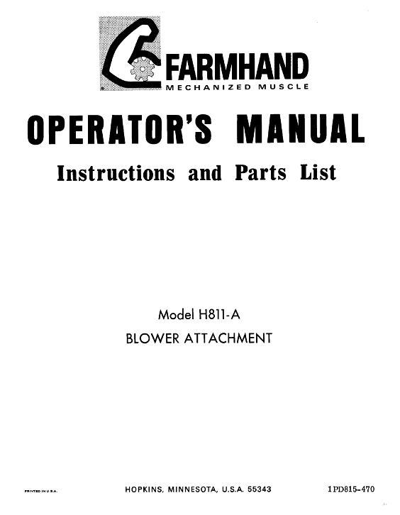 AGCO H811-A Blower Attachment (1970) Operator Manual 1PD815470 English 1 AGCO H811-A Blower Attachment (1970) Operator Manual 1PD815470 English