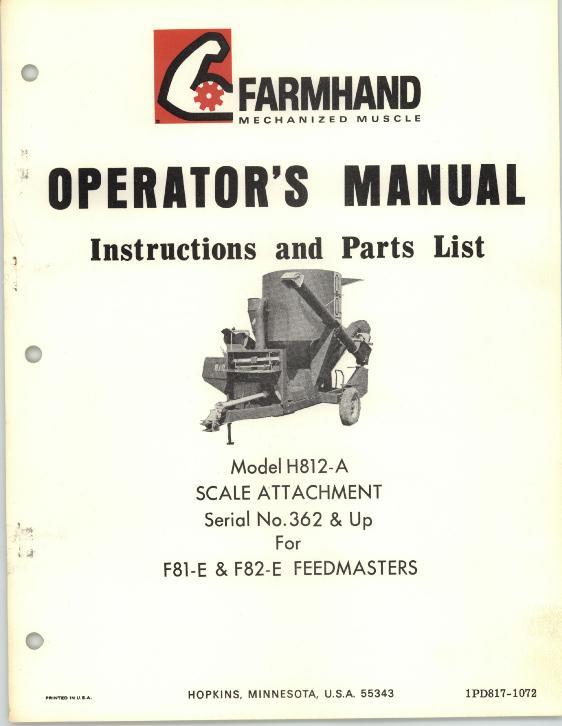 AGCO H812-A Scale Attach. (F81-E, F82-E Feedmaster, eff sn 362, 1972) Operator Manual 1PD8171072 English 1 AGCO H812-A Scale Attach. (F81-E, F82-E Feedmaster, eff sn 362, 1972) Operator Manual 1PD8171072 English