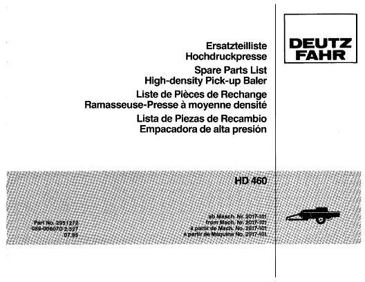 AGCO HD460 Baler Parts Book 2951272 English