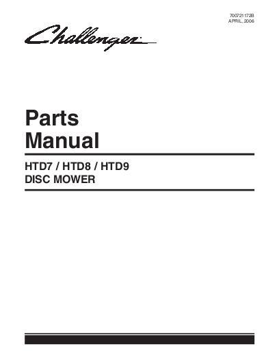 AGCO HTD7 HTD8 HTD9 Disc Mower Parts Book 700721172B English