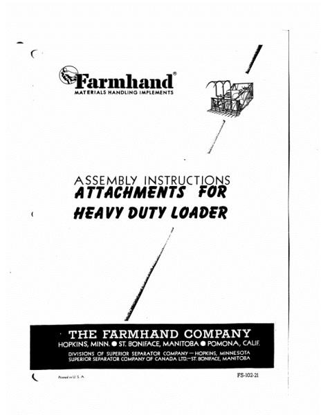 AGCO Heavy Duty Loader Attachment Operator Manual FS10221 English