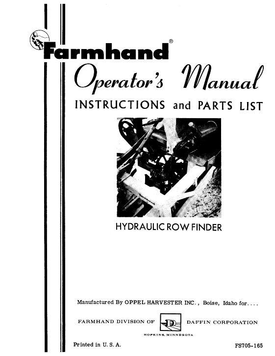 AGCO Hydraulic Row Finder (1965) Operator Manual FS705165 English 1 AGCO Hydraulic Row Finder (1965) Operator Manual FS705165 English