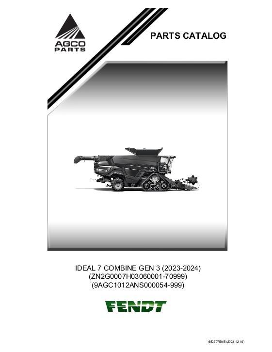 AGCO IDEAL 7 Combine Gen 3 (2023-2024) Parts Book 652707ENE English