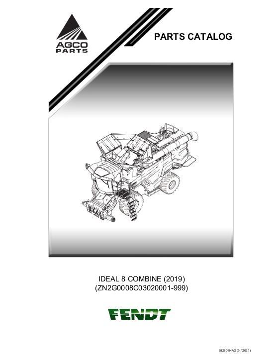 AGCO IDEAL 8 Combine (2019, eff sn ZN2G0008C03020001-999) Parts Book 652801NAD English