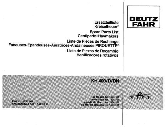 AGCO KH400D DN Tedder Parts Book 6217661 English