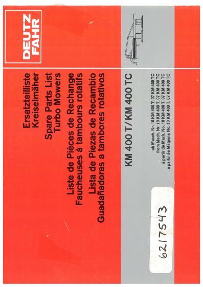 AGCO KM400 Mower Parts Book 6217543 English