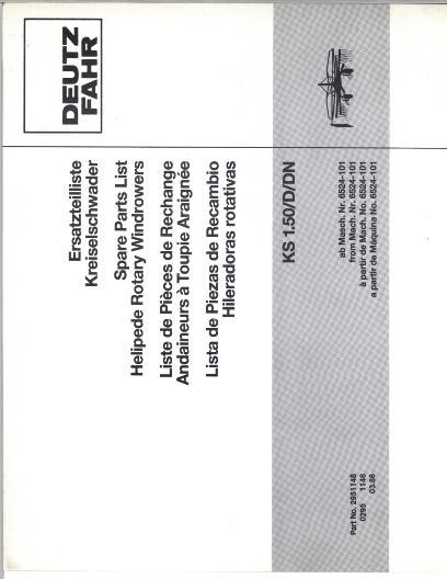 AGCO KS1.50AS KS1.50DN Rotary Windrower Parts Book 2951148 English