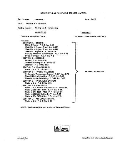 AGCO L M Combine (packet) Service Manual 79003429 English