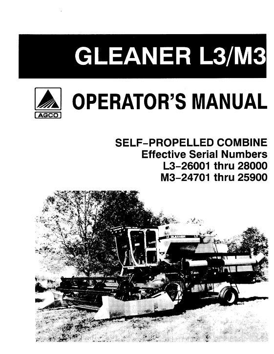 AGCO L3 (eff sn 26001-28000) M3 (eff sn 24701-25900) Combine Operator Manual 71336496 English