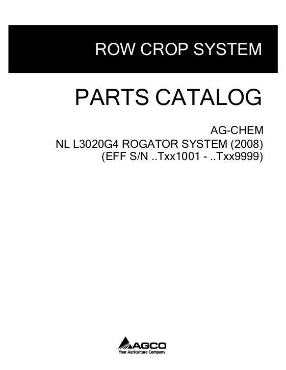 AGCO L3020G4 RoGator (system, eff sn Txxx1001, 2008) Parts Book 515908D1C English