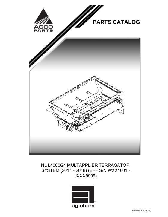 AGCO L4000G4 TerraGator (system, eff Wxx1001, 2011, factory install) Parts Book 539455D1H English