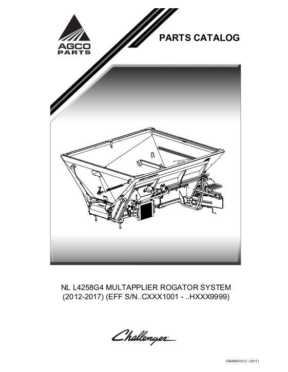 AGCO L4258G4 MultApplier RoGator (system, eff sn Cxxx1001, 2012) Parts Book 558890D1H English