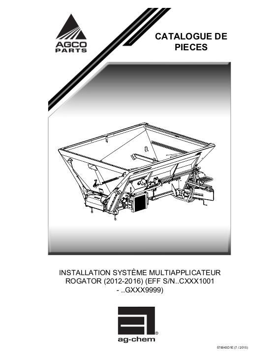 AGCO L4258G4 MultApplier RoGator (system, eff sn Cxxx1001, 2012) Parts Book 579943D1E French