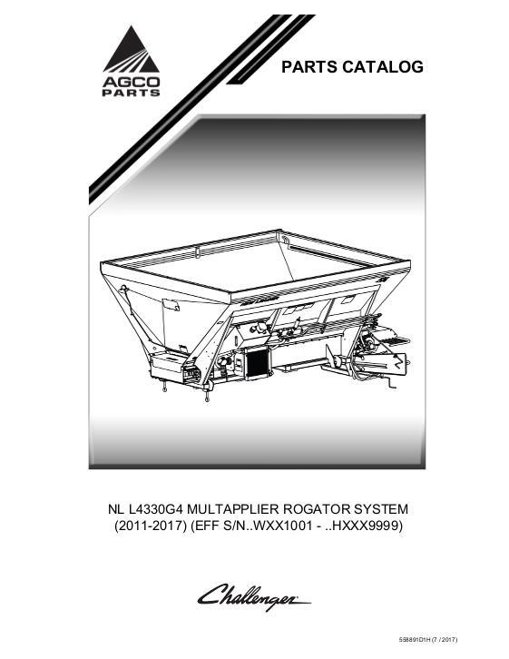 AGCO L4330G4 RoGator (system, eff sn Wxx1001, 2011) Parts Book 558891D1H English