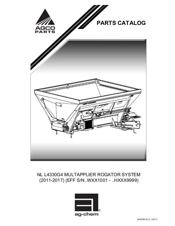 AGCO L4330G4 RoGator (system, eff sn Wxxx1001, 2011) Parts Book 544878D1G English