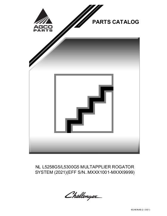 AGCO L5258G5 L5300G5 MultiApplier RoGator (System) Parts Book 652463B English