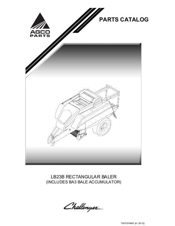 AGCO LB23B Baler BA3 Bale Accumulator Parts Book 700733184D English