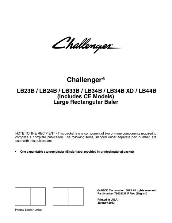 AGCO LB23B LB24B LB33B LB34B LB34BXD LB44B Baler (packet) Service Manual 79025217F English