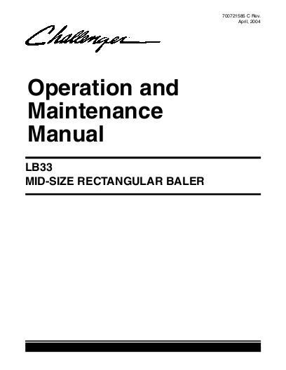 AGCO LB33 Baler (w BC electronics) Operator Manual 700721585C English 1 AGCO LB33 Baler (w BC electronics) Operator Manual 700721585C English
