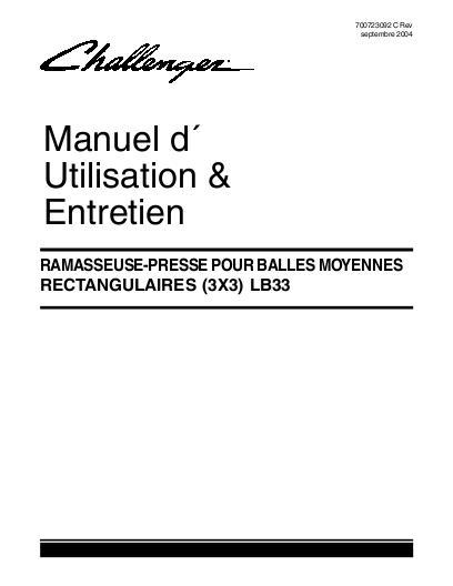 AGCO LB33 Baler (with BC electronics) Operator Manual 700723092C French 1 AGCO LB33 Baler (with BC electronics) Operator Manual 700723092C French