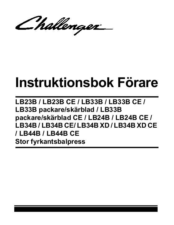 AGCO LB33B Packer Cutter LB34B XD Big Square Baler Operator Manual 79035453D Swedish 1 AGCO LB33B Packer Cutter LB34B XD Big Square Baler Operator Manual 79035453D Swedish