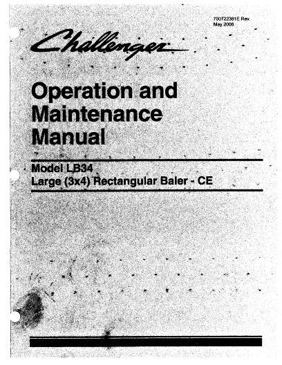 AGCO LB34 Baler (w BC electronics, CE) Operator Manual 700722381E English 1 AGCO LB34 Baler (w BC electronics, CE) Operator Manual 700722381E English