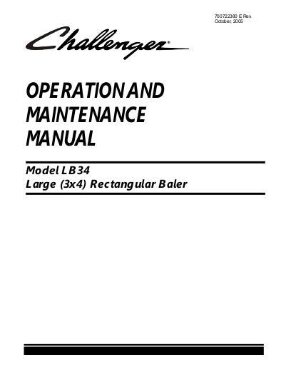 AGCO LB34 Baler (w BC electronics) Operator Manual 700722380E English 1 AGCO LB34 Baler (w BC electronics) Operator Manual 700722380E English