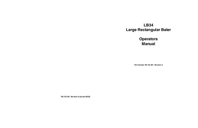 AGCO LB34B Baler (CE) Operator Manual 700722081A English 1 AGCO LB34B Baler (CE) Operator Manual 700722081A English