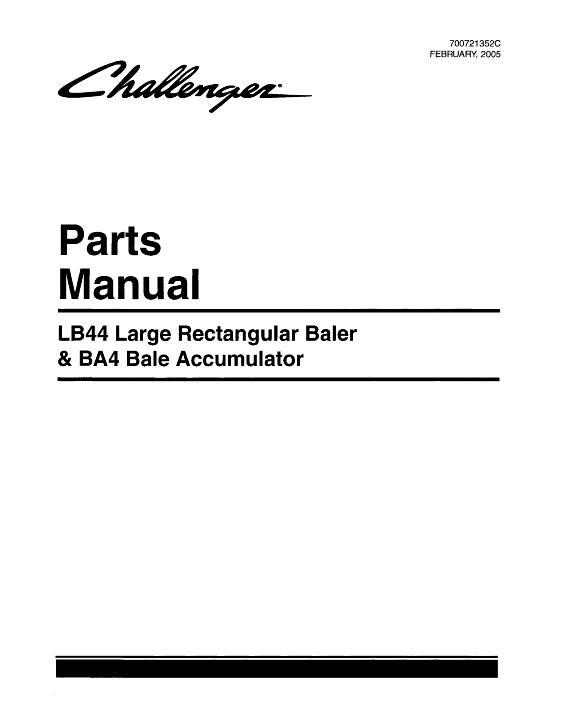 AGCO LB44 Baler BA4 Bale Accumulator Parts Book 700721352C English