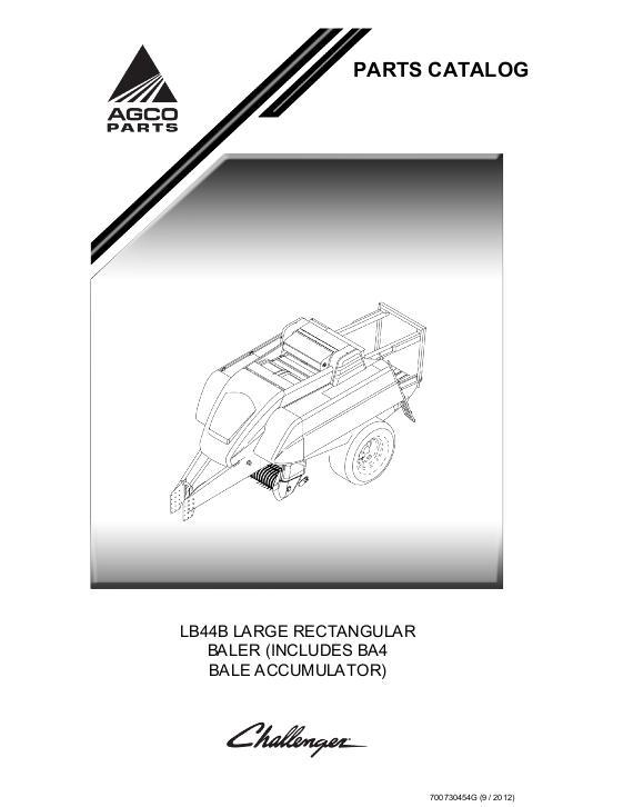 AGCO LB44B Baler BA4 Bale Accumulator Parts Book 700730454G English