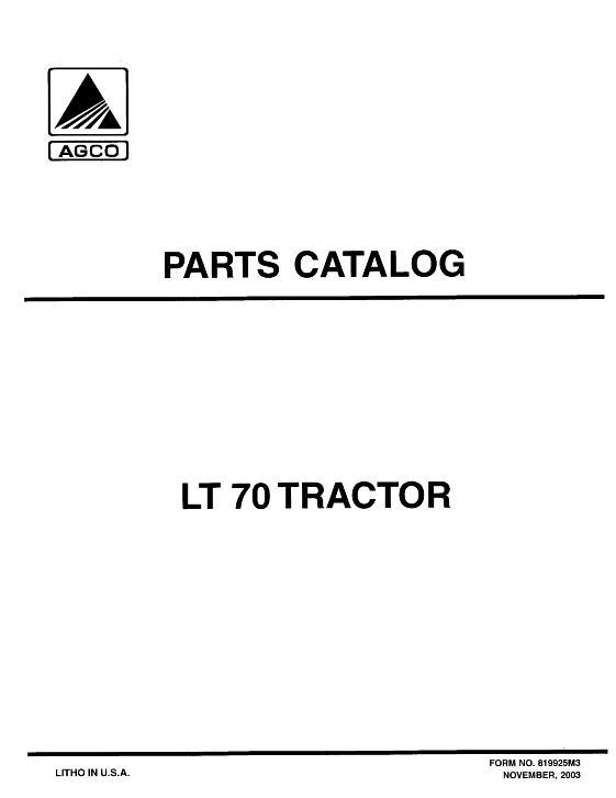 AGCO LT70 Tractor Parts Book 819925M3 English