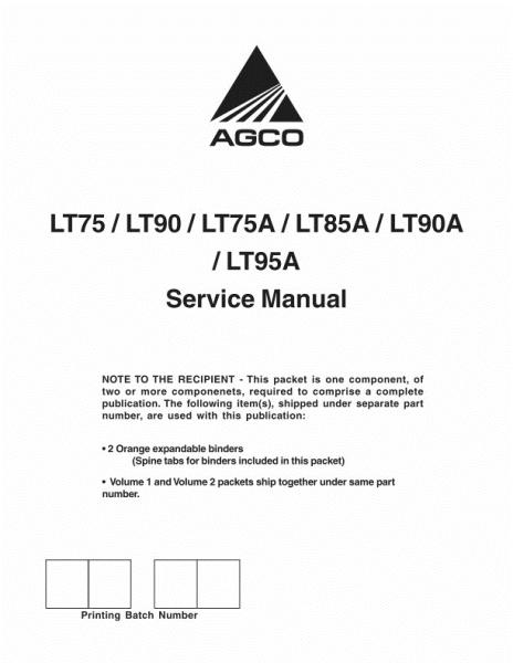 AGCO LT75 LT90 LT75A LT85A LT90A LT95A Tractor (packet) Service Manual 79032879A English
