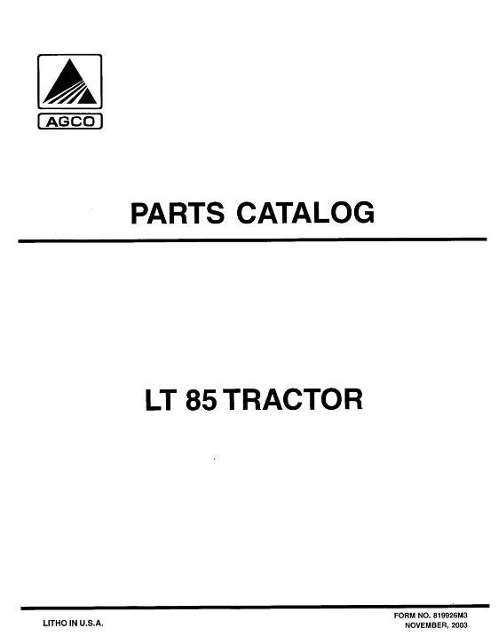 AGCO LT85 Tractor Parts Book 819926M3 English
