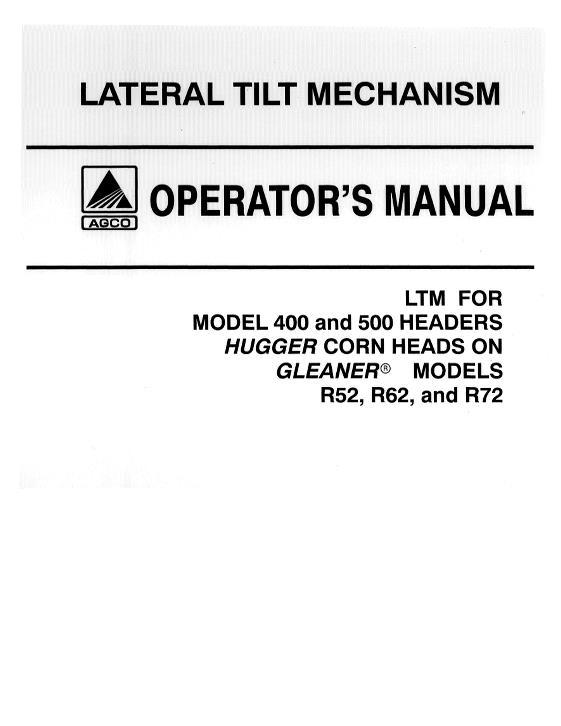 AGCO LTM (lateral header tilt mechanism, 1997) Operator Manual 71375365 English