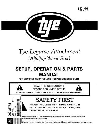 AGCO Legume Drill (attachment, alfalfa clover box) Operator Manual 000-287R6 English