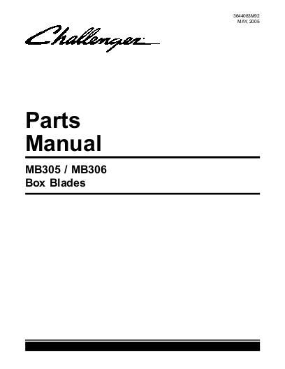 AGCO MB305 MB306 Box Blade Parts Book 3644083M92 English