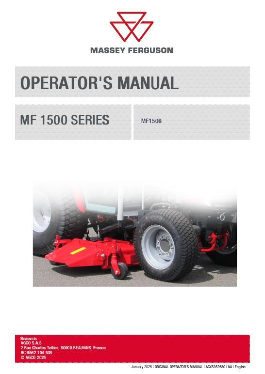 AGCO MF 1500 SERIES MOWER Operator Manual ACX5352580 English
