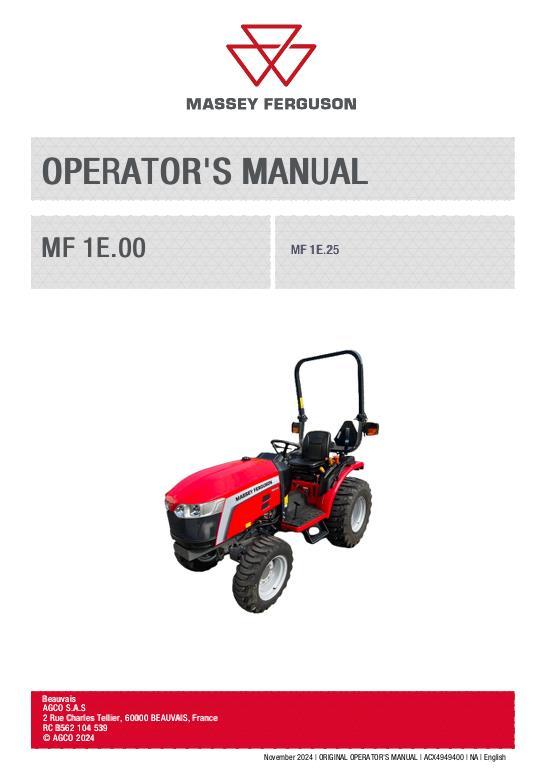 AGCO MF 1E.25 Compact Tractor Operator Manual ACX4949400 English