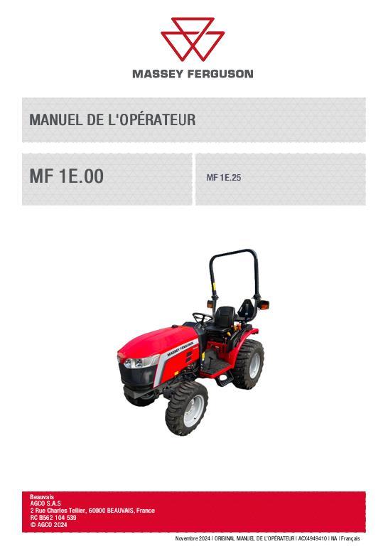 AGCO MF 1E.25 Compact Tractor Operator Manual ACX4949410 French