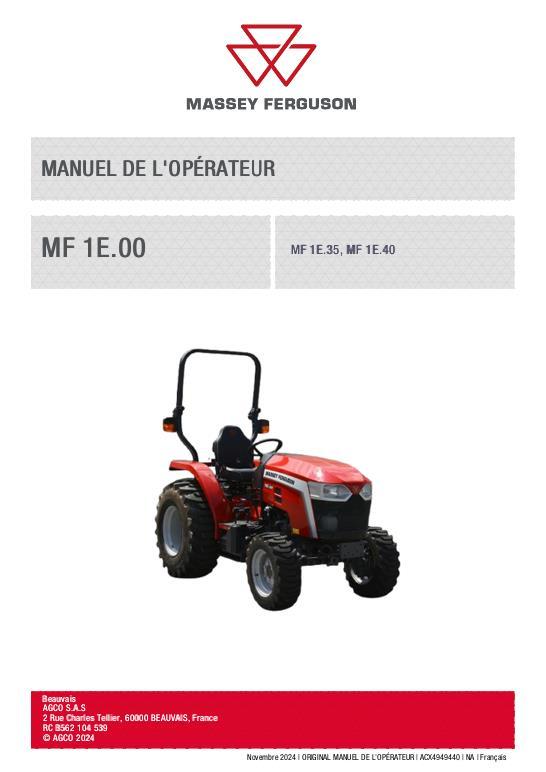 AGCO MF 1E.35 MF 1E.40 Compact Tractor Operator Manual ACX4949440 French